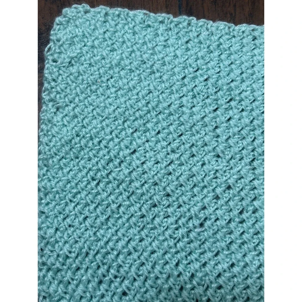 Handmade Square Knit Baby Blanket Mint Green Soft Knit Crochet 34